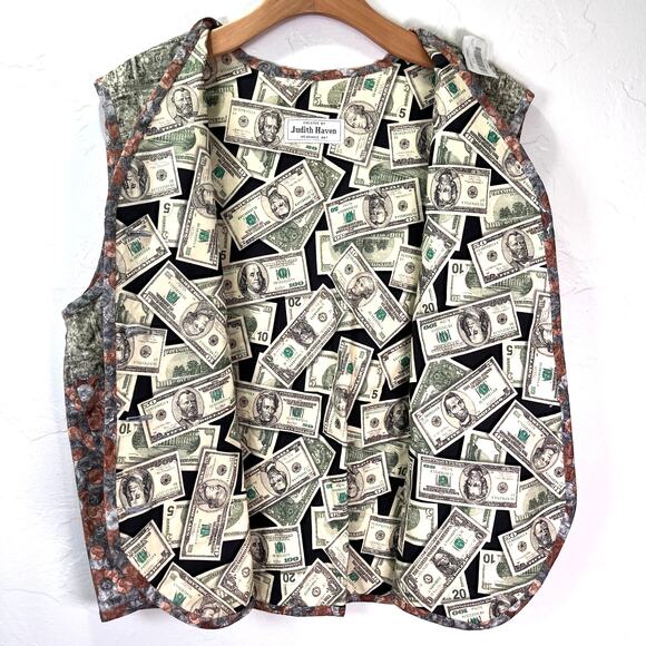 Handmade Money Vest Wearable Art Sz L US Dollar Bills Coins Teacher Accountant - Picture 2 of 9